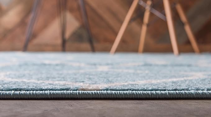 Rugs.com Lattice Frieze Collection Rug – 5' Round Light Blue Medium Rug Perfect for Kitchens, Dining Rooms