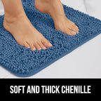 GORILLA GRIP Plush Absorbent Shaggy Chenille Bath Rug Mat for Oval Toilet Base with Rubber Backing, Machine Washable Rugs, Soft Microfiber Contour Mats for Toilets, Bathroom Decor, Blue