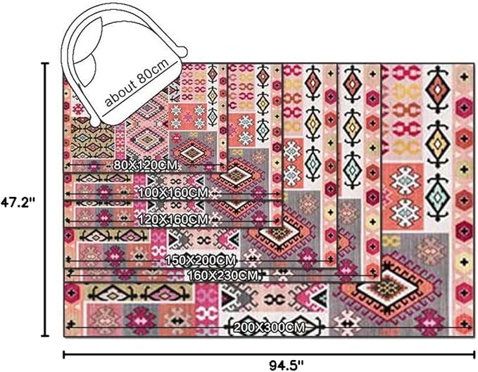 Vintage Boho Area Rugs Multicolor Ethnic Style Geometric Splicing Carpets Bedroom Living Room Kitchen Floor Mats Indoor Outdoor Non-Shedding Runner Rug Home Décor Carpet 4' X 8'