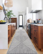 GLN Rugs Contemporary Collection - Machine Washable Area Rug, Contemporary Washable, Non Slip, Low Pile Chenille Rug, Living Room, Bedroom, Kitchen Rug (2'6" x 10' Black Beige)