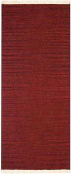 Rugsotic Carpets Hand Woven Flat Weave Kilim Wool ECO-Friendly Area Rugs - 2'6''x12', Runner Shape, Burgundy Color, Solid Plain Design, Low Pile Handmade Rugs for Living Room, Bed Room (D00111)
