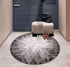 Cowhide Hairon Leather Round Rug, Geometric Patterned Circle Carpet for Living Room, Bedroom, Hall, Brown, 6×6ft