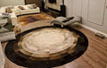 Round Faux Cowhide Leather Rug 6×6 ft – Brown & Beige Rustic Western Farmhouse Boho Concentric Patchwork Non-Slip Durable Faux Leather Area Carpet for Living Room, Bedroom & Office
