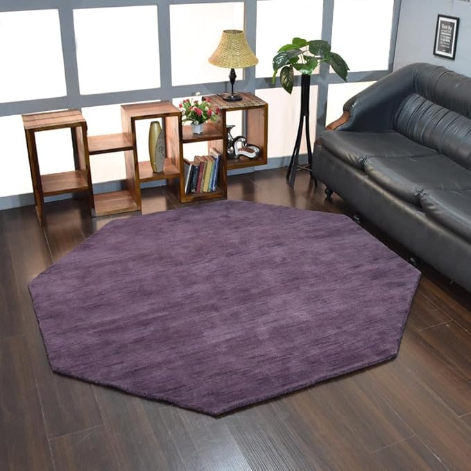 Hand Knotted Loom Wool ECO-Friendly Area Rugs - 8'x8', Octagon, Purple Color, Solid Plain Design, High Pile Thick Handmade Anti Skid Area Rugs for Living Room, Bed Room (L00111)