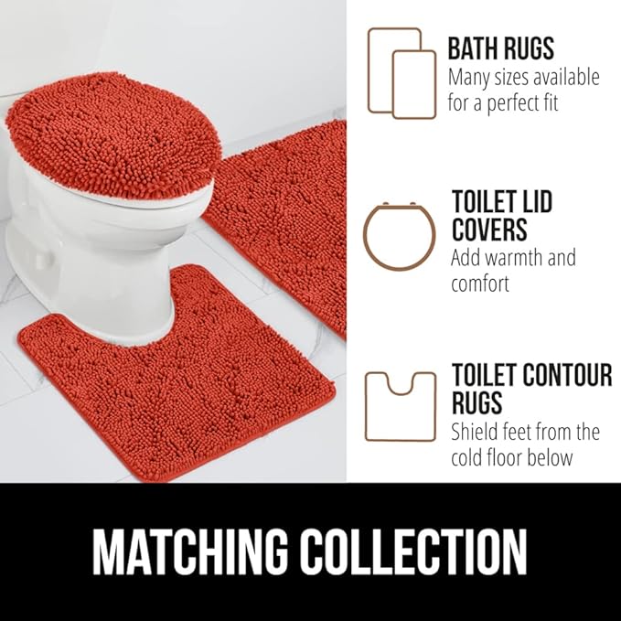GORILLA GRIP Bath Rug Mat 30x20, Thick Soft Absorbent Chenille, Quick Dry Microfiber Mats, Rubber Backing Washable Shower Floor Rugs, US Designed Bathroom Bathmat Accessories, Decor, Sunset Orange
