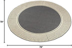 Nuloom Asha Dark Grey/Ivory, 6'7" Round, Casual, Striped Border, Soft and Cozy, High Traffic, Stain Resistant, Easy Clean, Durable Area Rug for Indoor/Outdoor Patio, Deck, Porch, Garden, Courtyard