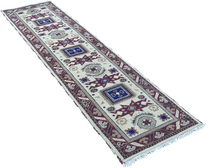 Hand Knotted Wool & Silk ECO-Friendly Oriental Area Rugs - 2'6''x10', Runner Shape, Cream Burgundy Color, Classic Oriental Traditional, Medium Pile Handmade Area Rugs (AF0102)