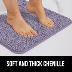 GORILLA GRIP Bath Rug Mat 36x24 Thick Soft Absorbent Chenille, Quick Dry Microfiber Mats, Rubber Backing Washable Shower Floor Rugs, Bathmat Runner Bathroom Home Decor Accessories Light Purple