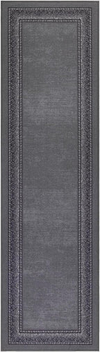 Antep Rugs Alfombras Bordered Modern 2x5 Non-Slip (Non-Skid) Low Pile Rubber Backing Kitchen Area Runner Rug (Gray, 2' x 5')