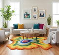 Irregular Shaped Handmade Wool Area Rug | Modern Colourful Stripe Premium Carpet | Perfect for Living Room, Bedroom, Dining Room & Home Decor (Rainbow, 7x7 ft)