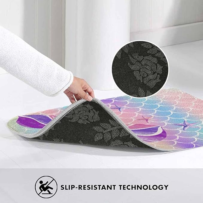 Mermaid Tail in Watercolor Bath Rugs for Bathroom Durable Flannel Bath Rug Clearance Mats for Forlaundry Room and Kitchen Decor Carpt Washable 15.7 x 23.6 Inch