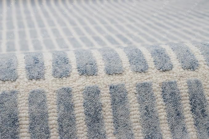 Capitola Hand-Tufted Wool Rug 8x10 Blue Coastal, Rustic Area Carpet for Bedroom Living Room, Textured Natural PB Style, Soft Wool Accent Mat