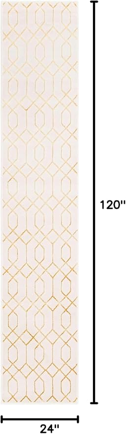 Marilyn Monroe Glam Collection Area Rug - Trellis (2' x 10' Runner, White Gold/ Gold)