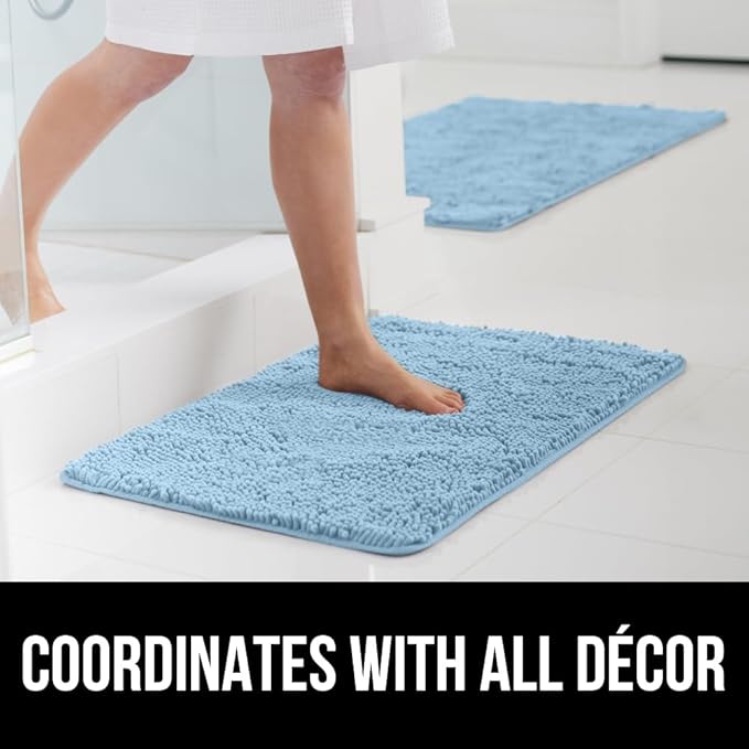GORILLA GRIP Bath Rug Mat 60x24, Thick Soft Absorbent Chenille, Quick Dry Microfiber Mats, Rubber Backing Machine Washable Shower Floor Rugs, Bathmat Runner, Bathroom Home Decor Accessories, Sky