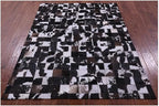 Modern Design Premium Cowhide Leather Carpet with Chevron Pattern, Area Rug (Brown/White-2, 5x8)