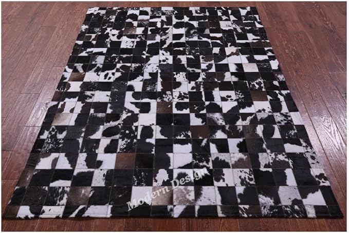 Modern Design Premium Cowhide Leather Carpet with Chevron Pattern, Area Rug (Brown/White-2, 3x12)