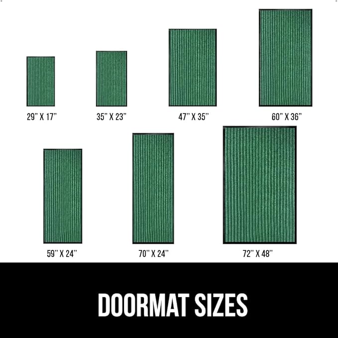 GORILLA GRIP Waterproof Traffic Guard Door Mat, 2 Pack Heavy Duty Entryway Mats, Strong Rubber Back Commercial Utility Rugs for Office Hallway, Garage Floor and Home, Low Profile Carpet, 29x17, Green