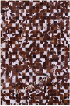 Modern Design Premium Cowhide Leather Carpet with Chevron Pattern, Area Rug (Brwon/White, 9x12)