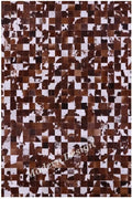 Modern Design Premium Cowhide Leather Carpet with Chevron Pattern, Area Rug (Brwon/White, 12x15)