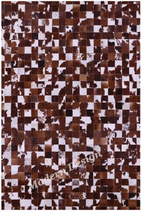 Modern Design Premium Cowhide Leather Carpet with Chevron Pattern, Area Rug (Brwon/White, 2x3)