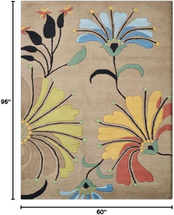Rugsotic Carpets Hand Tufted Wool ECO-Friendly Area Rugs - 5'x8', Rectangle Shape, Camel, Floral Modern Design, High Pile Thick Handmade Anti Skid Area Rugs for Living Room, Bed Room (K00219)
