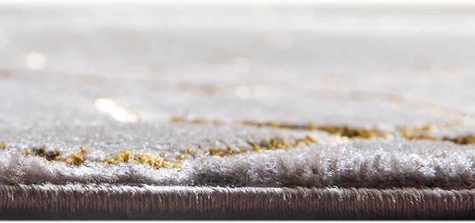 Unique Loom Glam Collection Area Rug - Trellis (5' 3" Round, Gray Gold/ Gold)