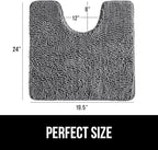GORILLA GRIP Plush Absorbent Shaggy Chenille Bath Rug Mat for Oval Toilet Base with Rubber Backing, Machine Washable Rugs, Soft Microfiber Contour Mats for Toilets, Bathroom Decor, Grey
