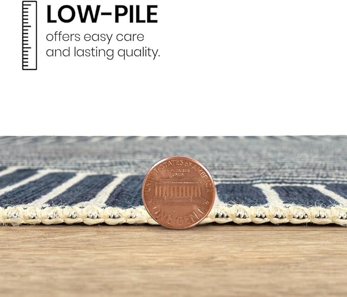 GLN Rugs Contemporary Collection - Machine Washable Area Rug, Contemporary Washable, Non Slip, Low Pile Chenille Rug, Living Room, Bedroom, Kitchen Rug (2' x 3' Lines Blue)