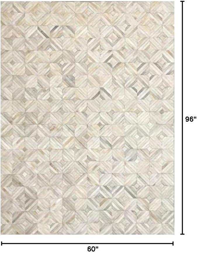 Premium Diamond Patterned Leather Area Rug - 5X8 ft - White- Luxury Non Slip Floor Accent for Dining Room, Living Room, Entryway, Elegant Collection Indoor Carpet