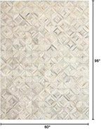 Premium Diamond Patterned Leather Area Rug - 5X8 ft - White- Luxury Non Slip Floor Accent for Dining Room, Living Room, Entryway, Elegant Collection Indoor Carpet