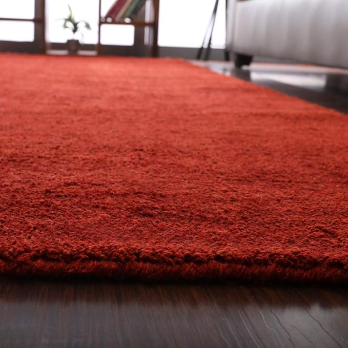Rugsotic Carpets Hand Knotted Loom Wool ECO-Friendly Area Rugs - 8'x10', Rectangle, Red Color, Solid Plain Design, High Pile Thick Handmade Anti Skid Area Rugs for Living Room, Bed Room (L00111)