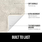 GORILLA GRIP Bath Rug Mat 36x24, Soft Absorbent Chenille, Quick Dry Microfiber Mats, Rubber Backing Washable Shower Floor Rugs, Bathmat Runner, US Designed Bathroom Home Decor Accessories Ivory Cream