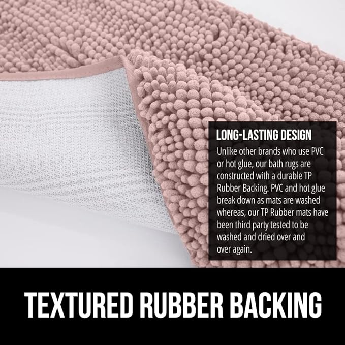 GORILLA GRIP Bath Rug Mat 36x24, Soft Absorbent Chenille, Quick Dry Microfiber Mats, Rubber Backing Washable Shower Floor Rugs, Bathmat Runner, US Designed Bathroom Home Decor Accessories Dusty Rose