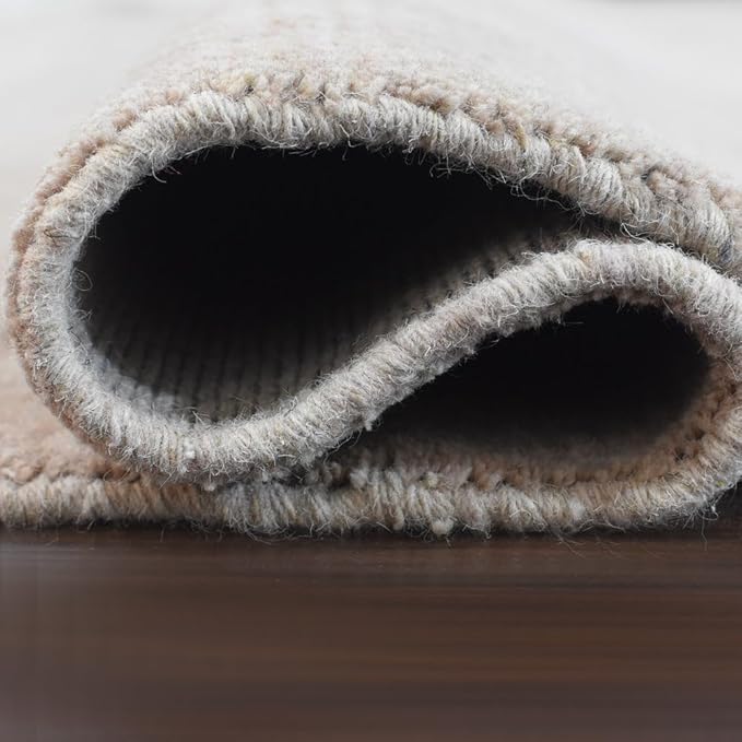 Hand Knotted Loom Wool ECO-Friendly Area Rugs - 6'x6', Octagon, Beige Color, Solid Plain Design, High Pile Thick Handmade Anti Skid Area Rugs for Living Room, Bed Room (L00111)