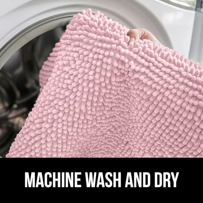 GORILLA GRIP Bath Rug Mat 36x24, Soft Absorbent Chenille, Quick Dry Microfiber Mats, Rubber Backing Washable Shower Floor Rugs, Bathmat Runner, US Designed Bathroom Home Decor Accessories Light Pink