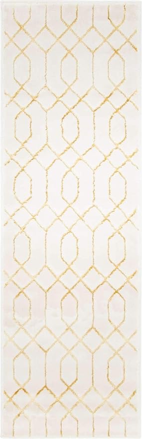 Unique Loom Marilyn Monroe Glam Collection Area Rug - Trellis (2' x 6' 1' Runner, White Gold/ Gold)