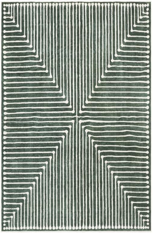 GLN Rugs Contemporary Collection - Machine Washable Area Rug, Contemporary Washable, Non Slip, Low Pile Chenille Rug, Living Room, Bedroom, Kitchen Rug (2' x 3' Beige Green)