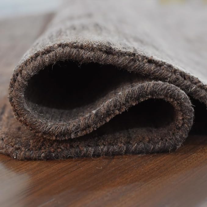 Hand Knotted Loom Wool ECO-Friendly Area Rugs - 10'x10', Octagon, Brown Color, Solid Plain Design, High Pile Handmade Anti Skid Area Rugs for Living Room, Bed Room (L00111)