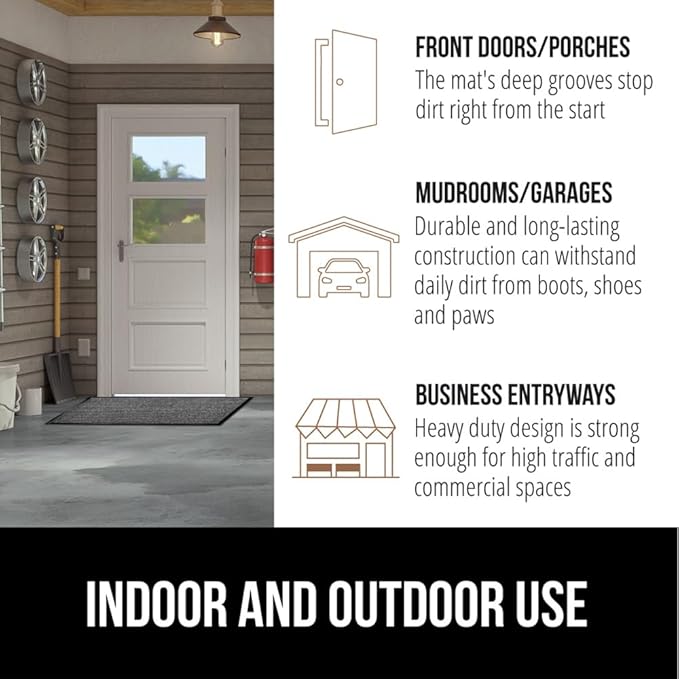 GORILLA GRIP Waterproof Traffic Guard Door Mat, 72x48, Heavy Duty Entryway Mats, Strong Rubber Back Commercial Utility Rugs for Office Hallway, Garage Floor and Home, Low Profile Carpet, Light Gray