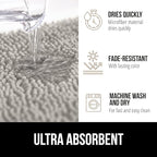 GORILLA GRIP Bath Rug Mat 44x26, Soft Absorbent Chenille, Quick Dry Microfiber Mats, Rubber Backing Washable Shower Floor Rugs, Bathmat Runner, US Designed Bathroom Home Decor Accessories Light Gray