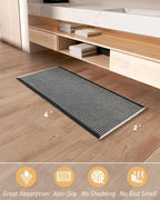 AMOAMI Upgraded Waffle Runner Rug Super Absorbent Non Slip Bath Mats for Bathroom Machine Washable Bathroom Runner Rug with Tassels, Ideal for Hallway Bedroom Laundry Room, 2' x 4', Black & Cream