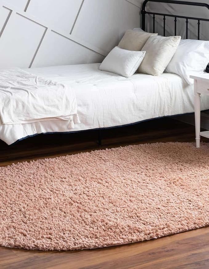 Unique Loom Davos Shag Collection Area Rug - Solid (7' 10" x 10' Oval, Dusty Rose)