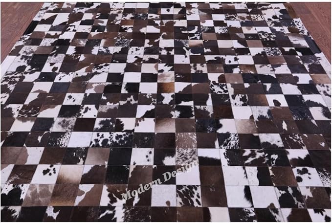 Modern Design Premium Cowhide Leather Carpet with Chevron Pattern, Area Rug (Brown/White-1, 3x12)