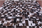 Modern Design Premium Cowhide Leather Carpet with Chevron Pattern, Area Rug (Brown/White-1, 9'6"x14'0)