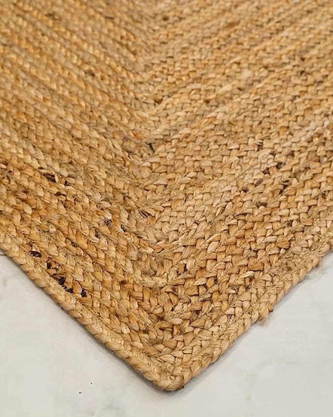 KEMA Jute Braided Area Rug, 4x6 Feet (48x72 Inches) - Rustic Vintage Braided Reversible Rectangular Rug, Shag Rugs for Bedroom, Jute Kitchen Rug, Living Room Rugs