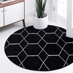 Unique Loom Trellis Frieze Collection Area Rug - Geometric (8' Round, Black/ Ivory)