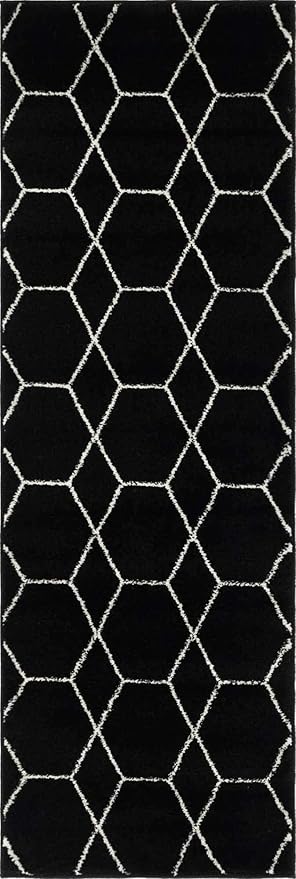 Unique Loom Trellis Frieze Collection Area Rug - Geometric (2' x 6' 1" Runner, Black/ Ivory)