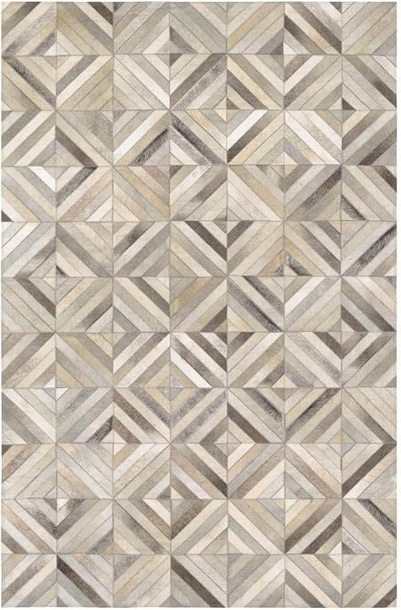 Premium Diamond Patterned Leather Area Rug - 2X3 ft - Grey - Luxury Non Slip Floor Accent for Dining Room, Living Room, Entryway, Elegant Collection Indoor Carpet