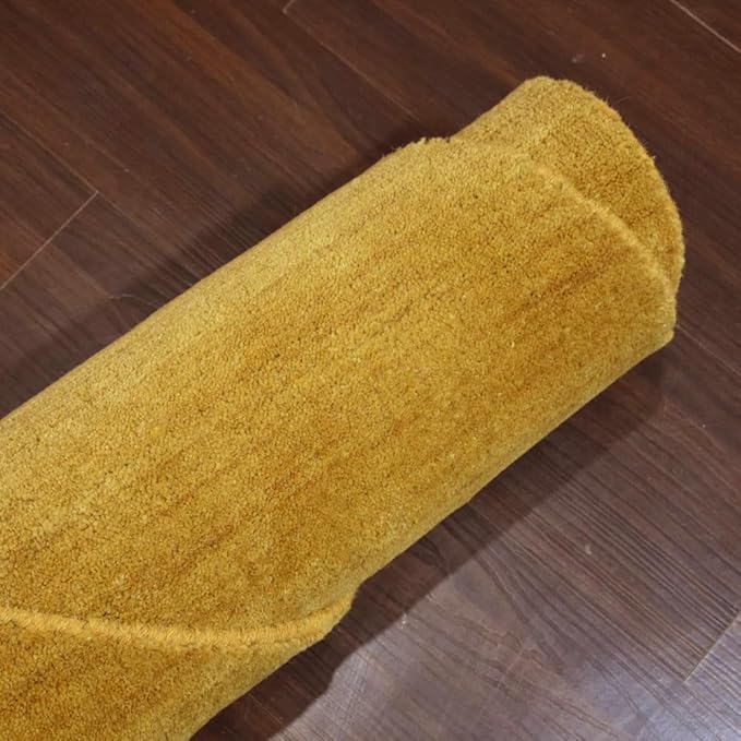 Hand Knotted Loom Wool ECO-Friendly Area Rugs - 6'x6', Round, Gold Color, Solid Plain Design, High Pile Thick Handmade Anti Skid Area Rugs for Living Room, Bed Room (L00111)