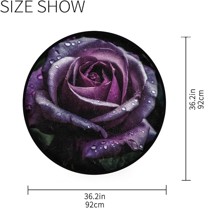 Washable Non-Slip Round Rug Purple Rose Pattern, Perfect for Home Decor Indoor/Outdoor Use, Ideal for Living Room, Bedroom, Dorm Room, Office, and Dining Room.